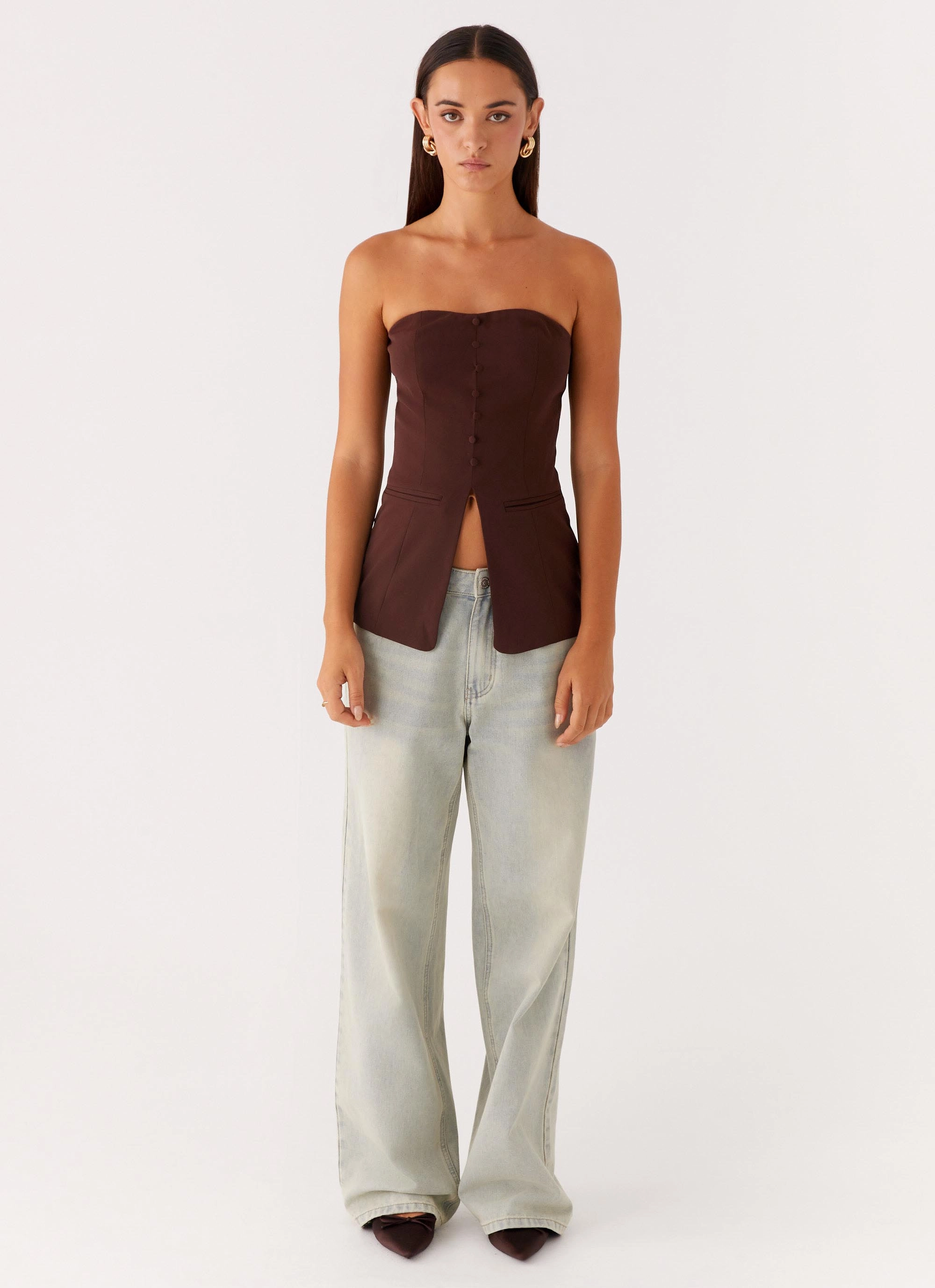 Riveria Strapless Top - Chocolate MinimalistDesign HiddenStoragePocket