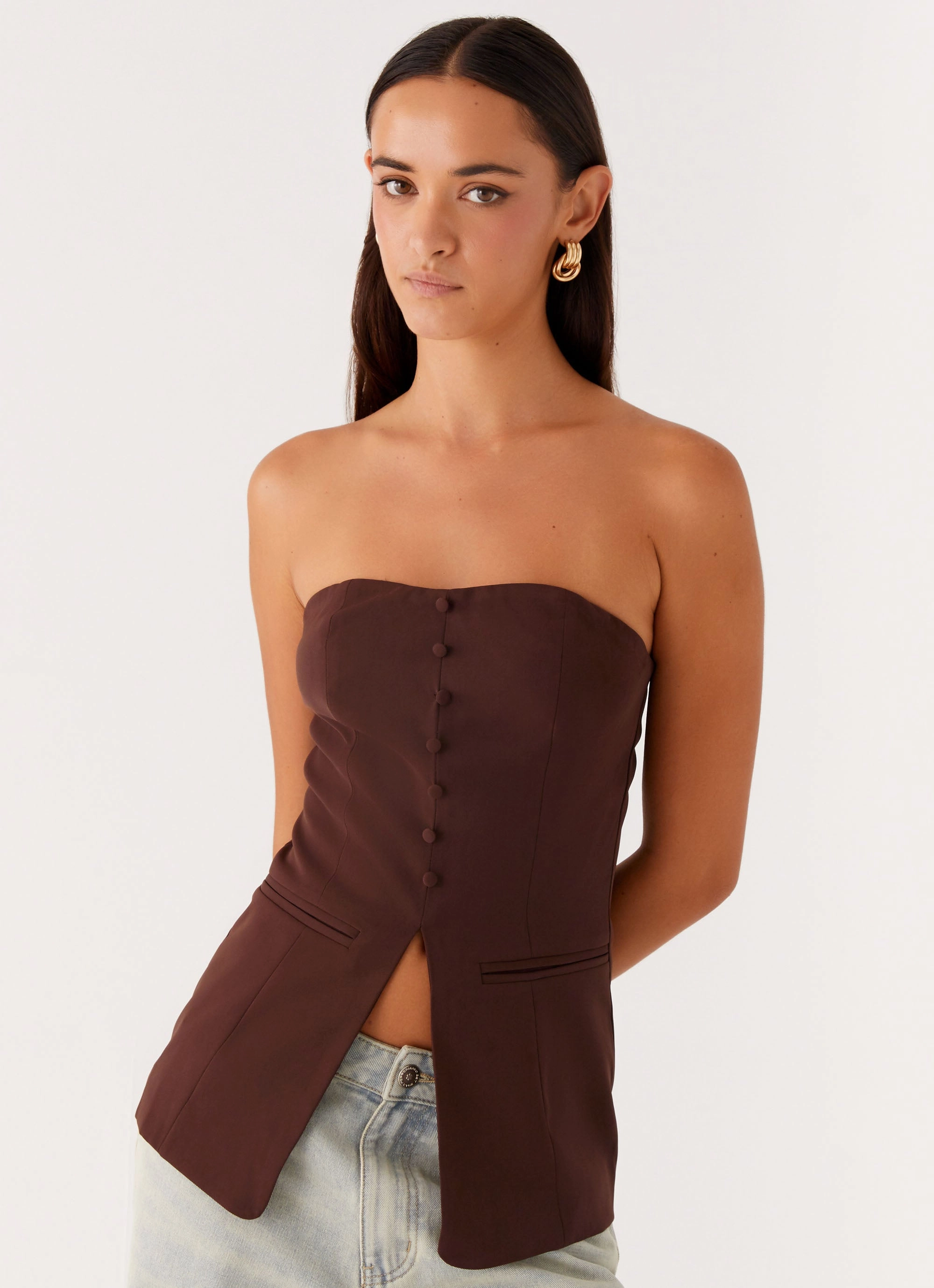 Odor Control Technology SweatGuard Lining Riveria Strapless Top - Chocolate
