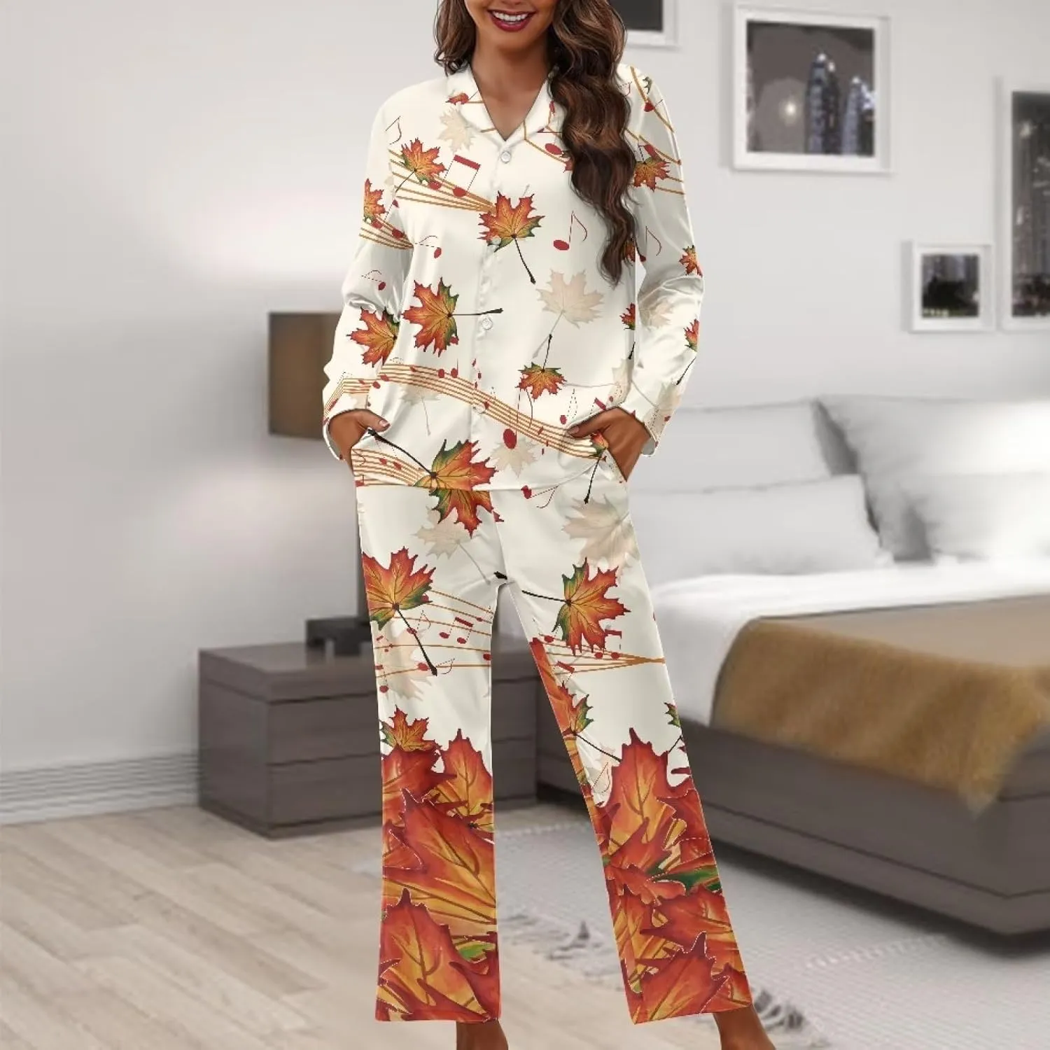 Rnyleeg Women's 2 Piece Pajama Sets Sleepwear,Fall Pumpkin Holiday Pajamas for Women Plus Size Loungewear