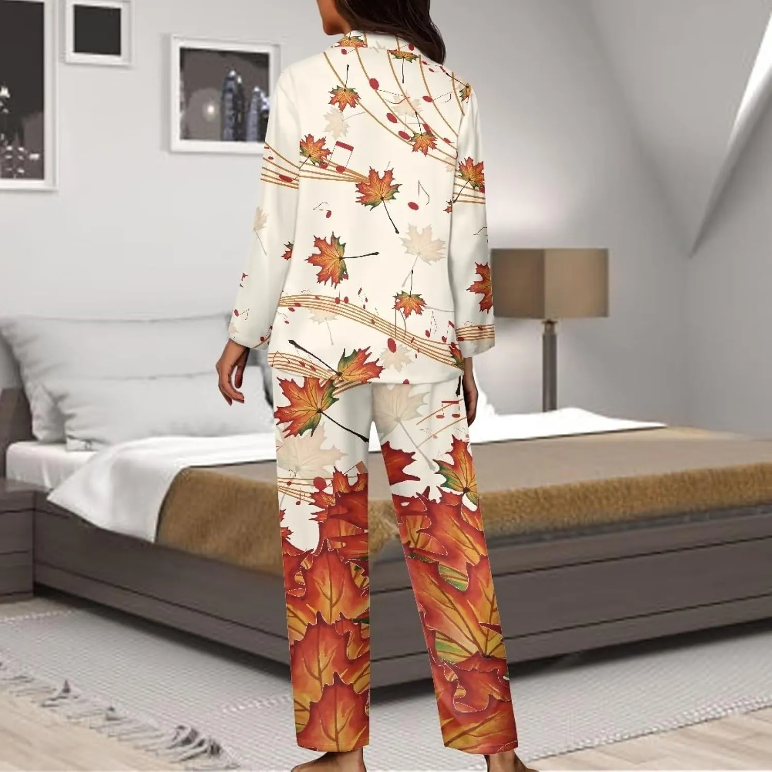 Rnyleeg Women's 2 Piece Pajama Sets Sleepwear,Fall Pumpkin Holiday Pajamas for Women Plus Size Loungewear