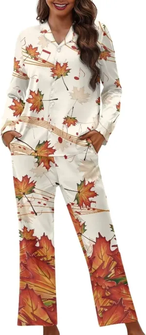 Rnyleeg Women's 2 Piece Pajama Sets Sleepwear,Fall Pumpkin Holiday Pajamas for Women Plus Size Loungewear