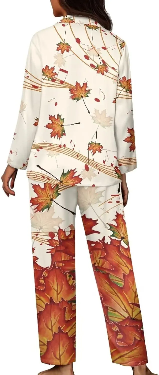 Rnyleeg Women's 2 Piece Pajama Sets Sleepwear,Fall Pumpkin Holiday Pajamas for Women Plus Size Loungewear