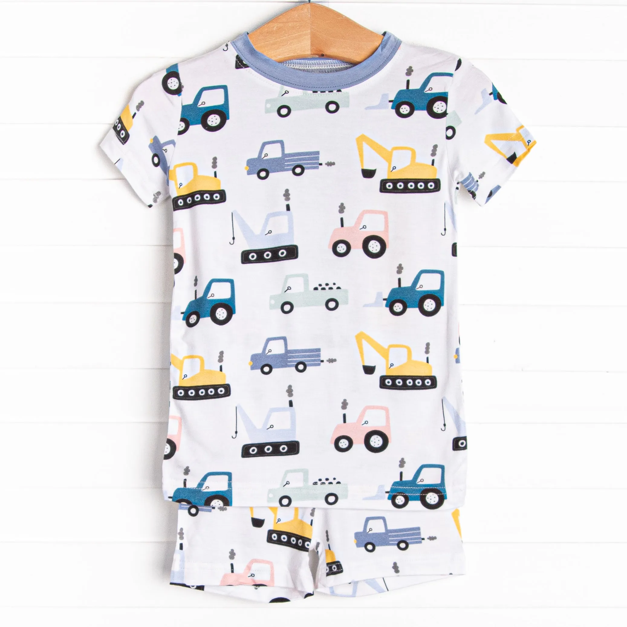 Road Work Rush Bamboo Pajama Short Set, Blue