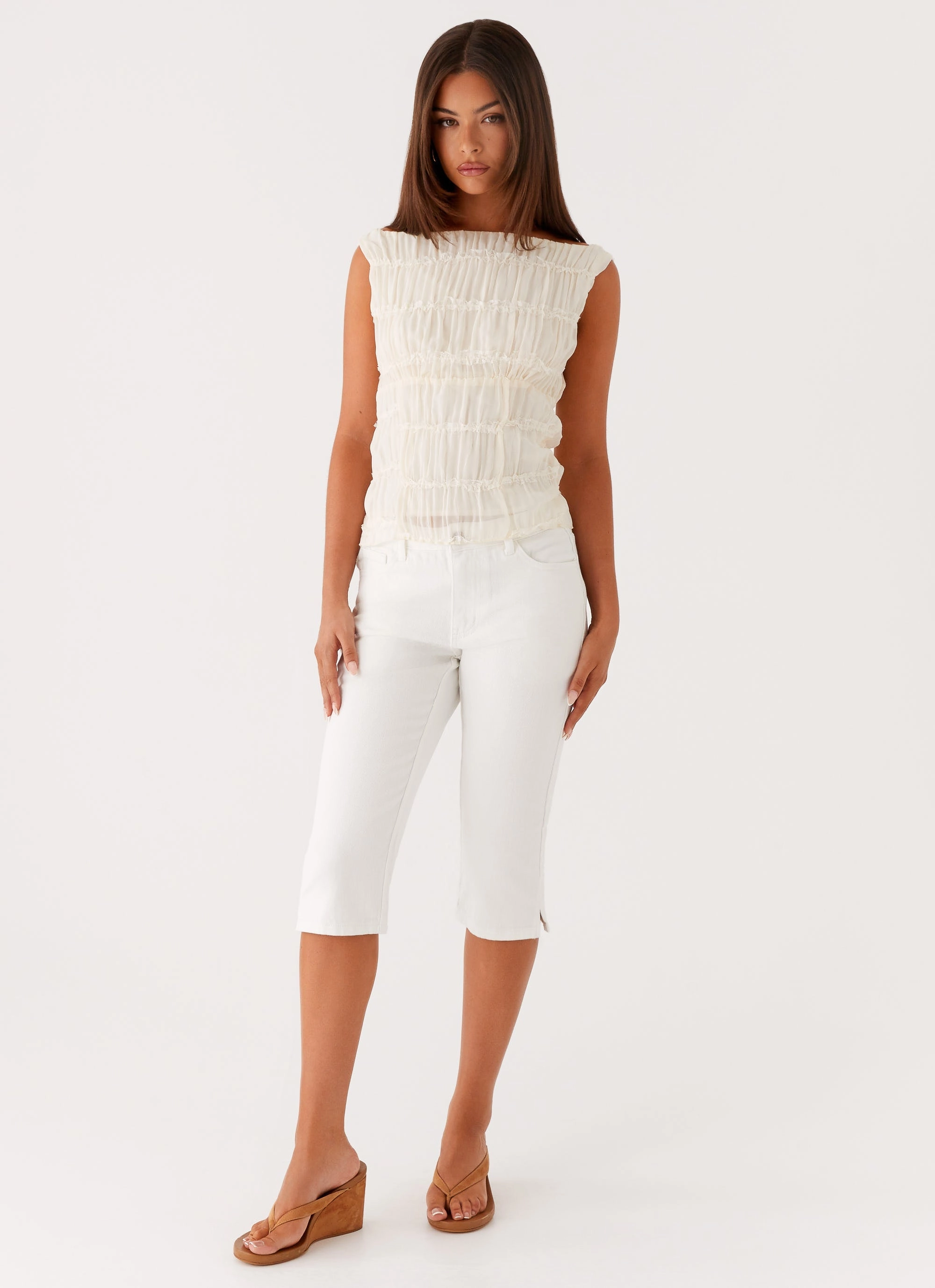 Rocco Denim Capri Pants - Off White Unisex Wear Artist Vibe Party Look Urban Explorer