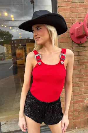 3D Spacer Fabric Rodeo Buckle Bodysuit - Red