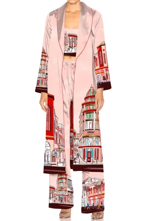 Rodeo Drive Print Red Robe Silk Kimono