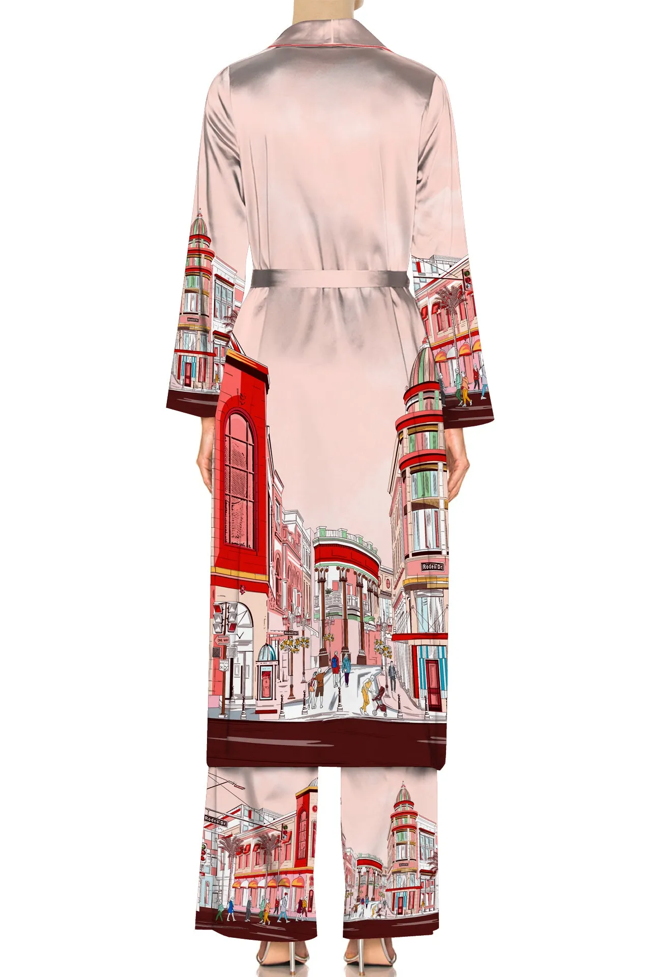 Rodeo Drive Print Red Robe Silk Kimono