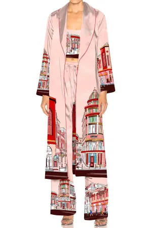 Rodeo Drive Print Red Robe Silk Kimono