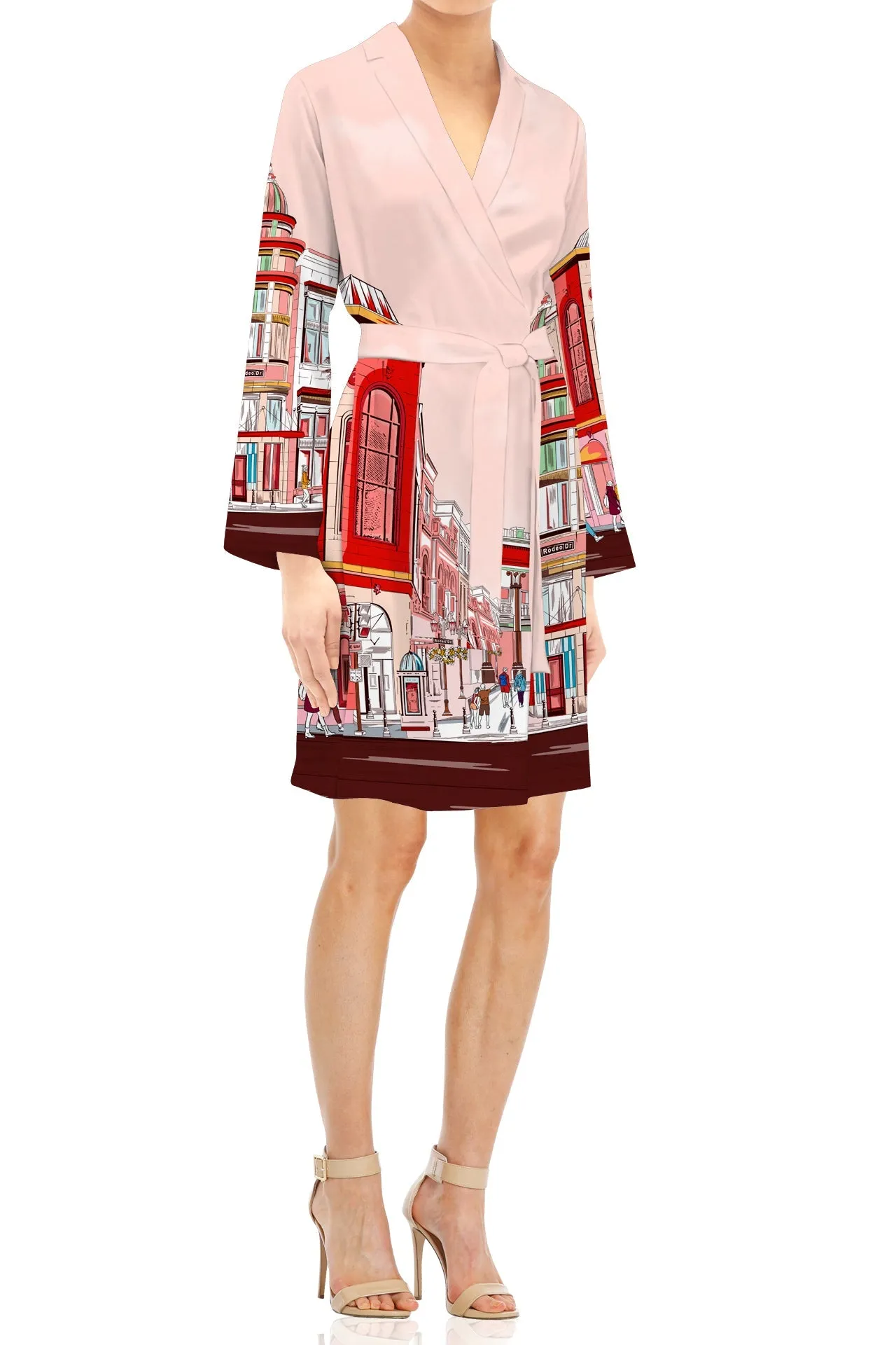 Rodeo Drive Print Silk Short Robes For Women