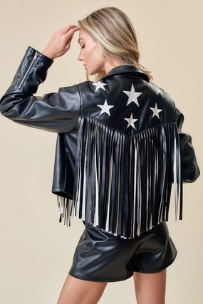 Rodeo Star Faux Leather Fringe Jacket Minimalist Pocket Layout Low Profile Logoing