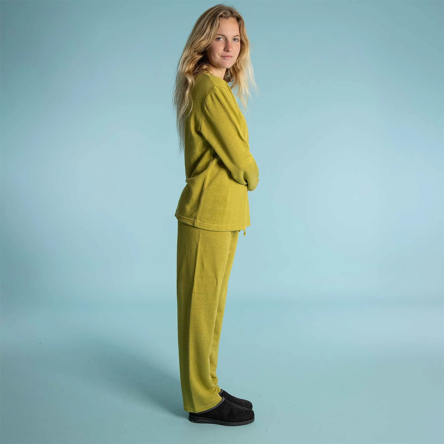 RODIN 100% Organic Irish Linen Knit Top & Bottom PJ/Loungewear Set (Covered Organic Elastic Waistband)