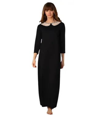 Rojo London Lacy Black Modal Nightgown & Zip Up Sweater