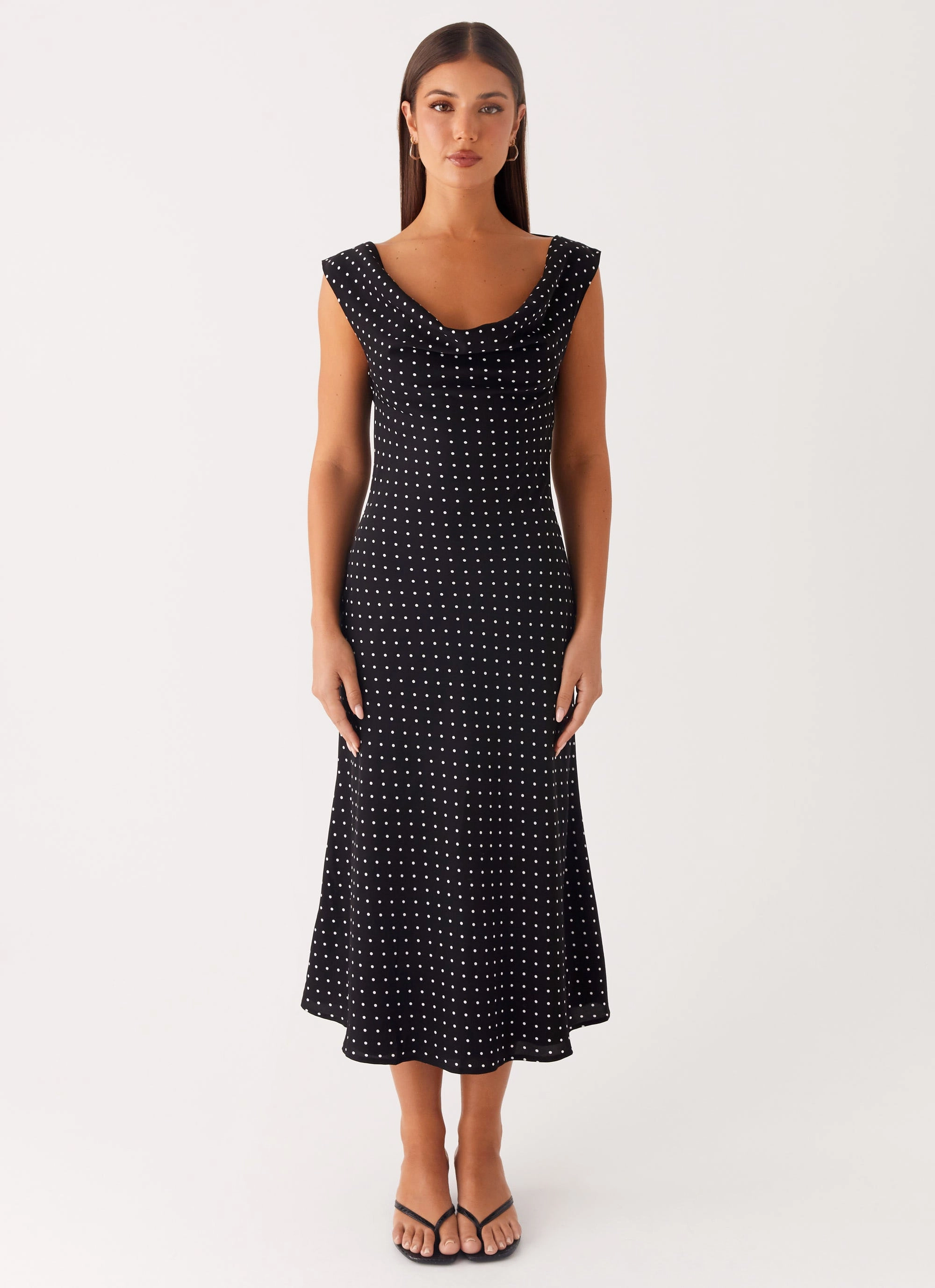 Role Model Maxi Dress - Black Polka Dot Stylish Waistband Fit