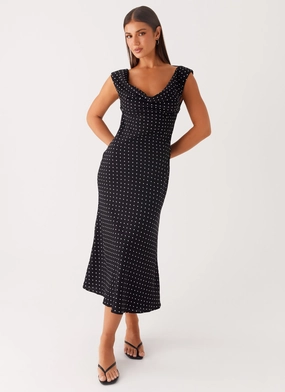 Calm Silhouette Role Model Maxi Dress - Black Polka Dot