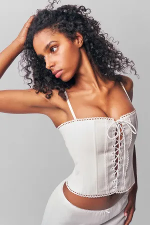 Cotton Scallop Corset Ribbed Trim Details DoubleStitched