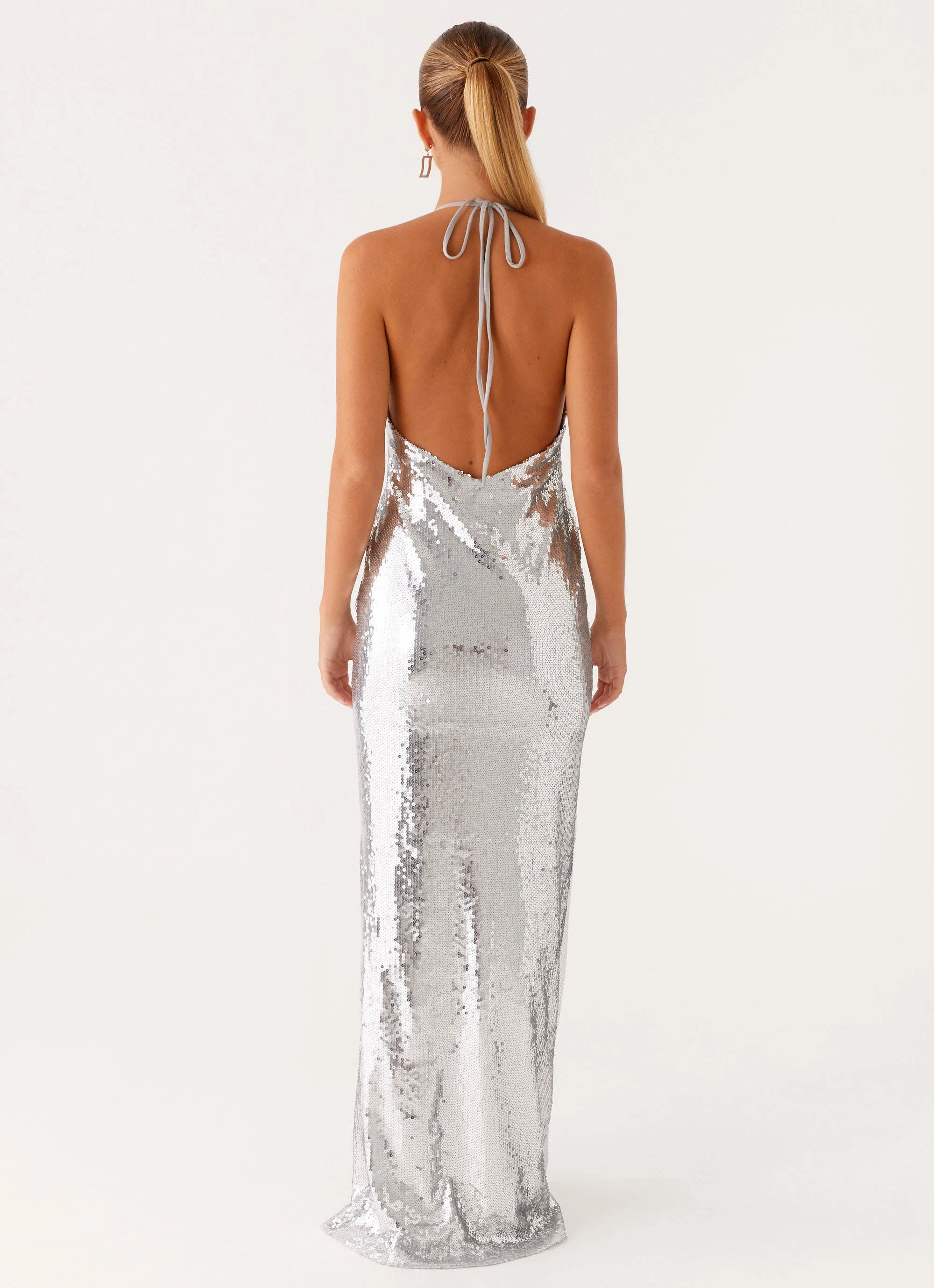 SmoothEdgeFinish Tie-Detail Billions Sequin Maxi Dress - Mirror Silver
