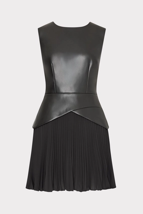 Sheer-Overlay Haddy Leather Pleated Combo Mini Dress