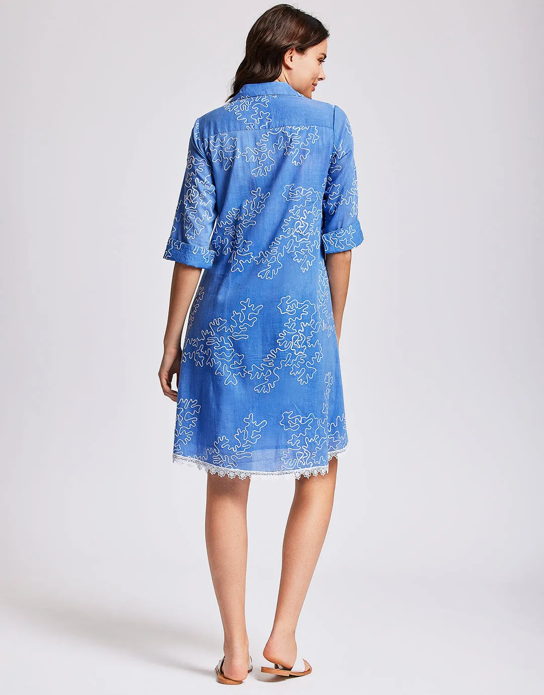 Romina 3/4 Sleeve Shirt Dress - Capri Blue