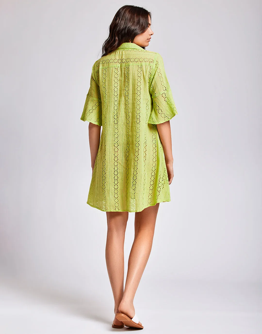 Romina 3/4 Sleeve Shirt Dress - Lime