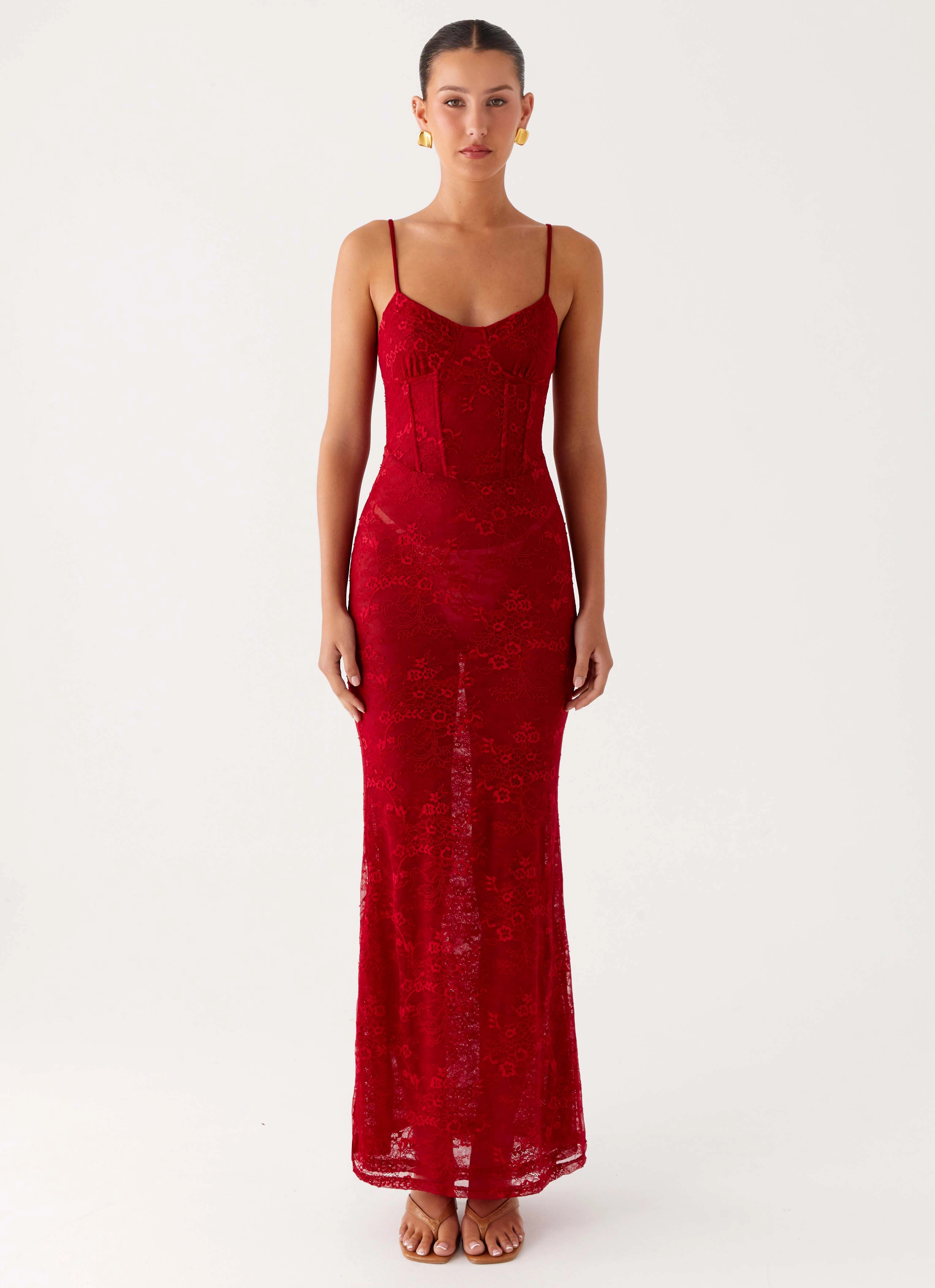 Lightweight Feel Light Soft Rosa Corset Maxi Dress - Red
