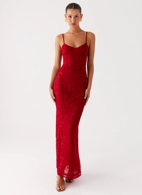 Romantic Style Rosa Corset Maxi Dress - Red