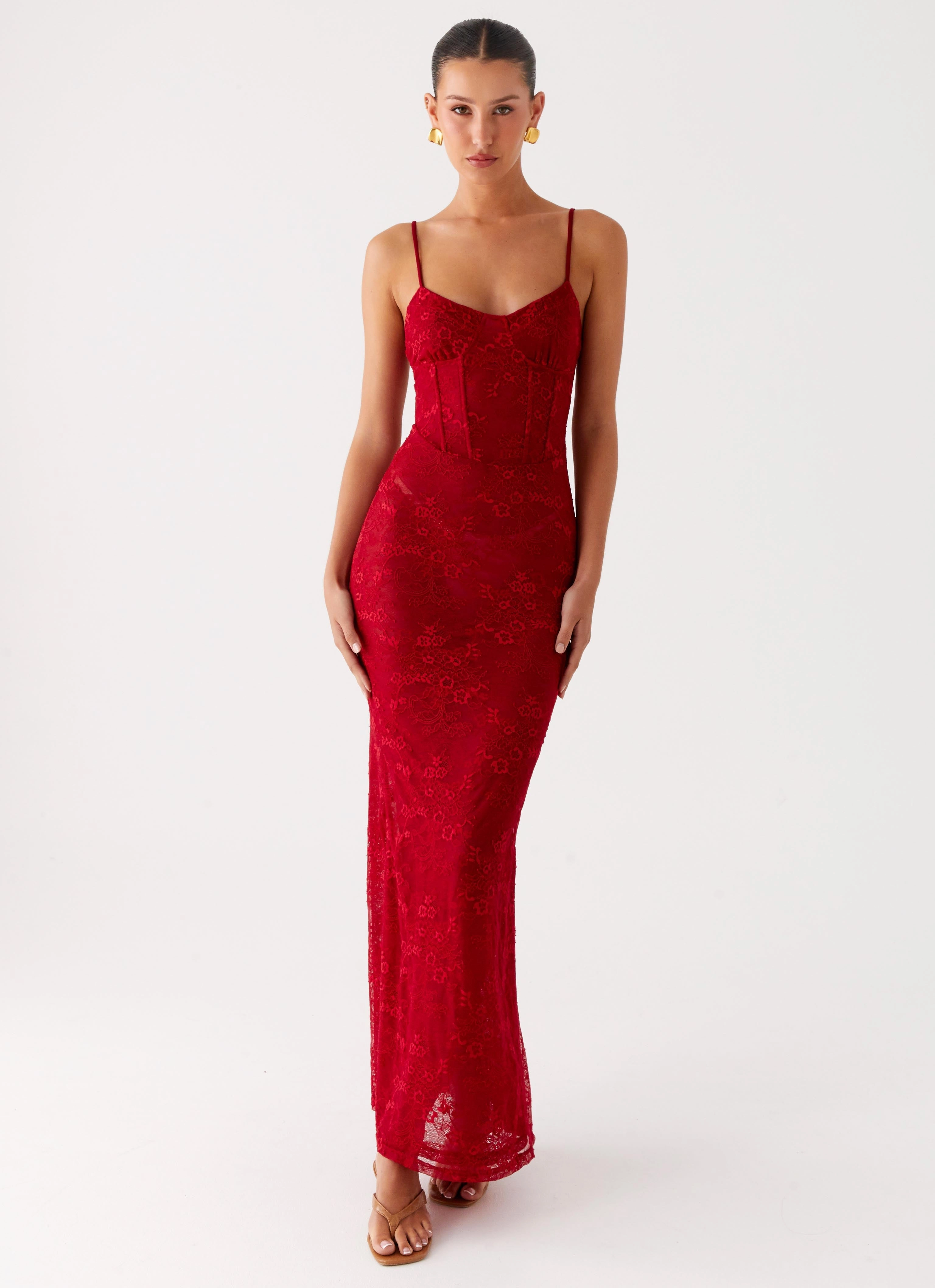 Romantic Style Rosa Corset Maxi Dress - Red