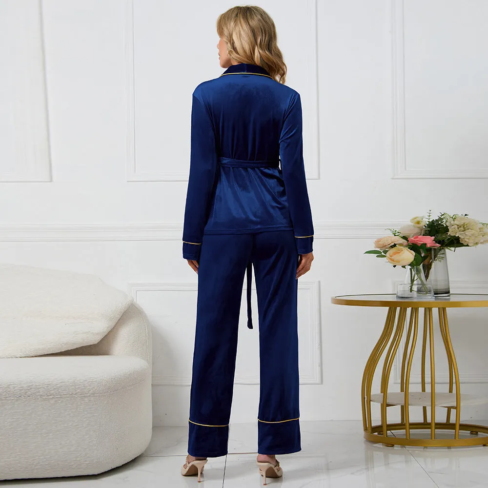 Rose Embroidery Homewear Suits Velvet Pajamas Wholesale Loungewear Sets
