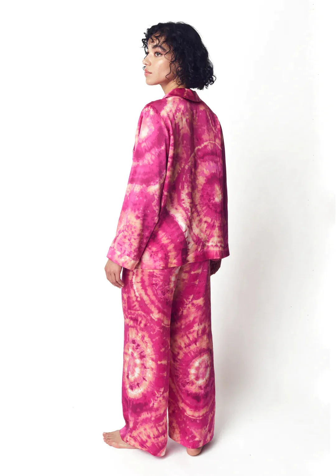 Rose Quartz Geode Tie-Dye Silk Pajama Top