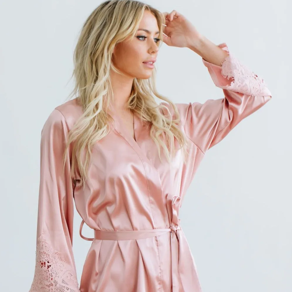 Rose Satin Lace Robe
