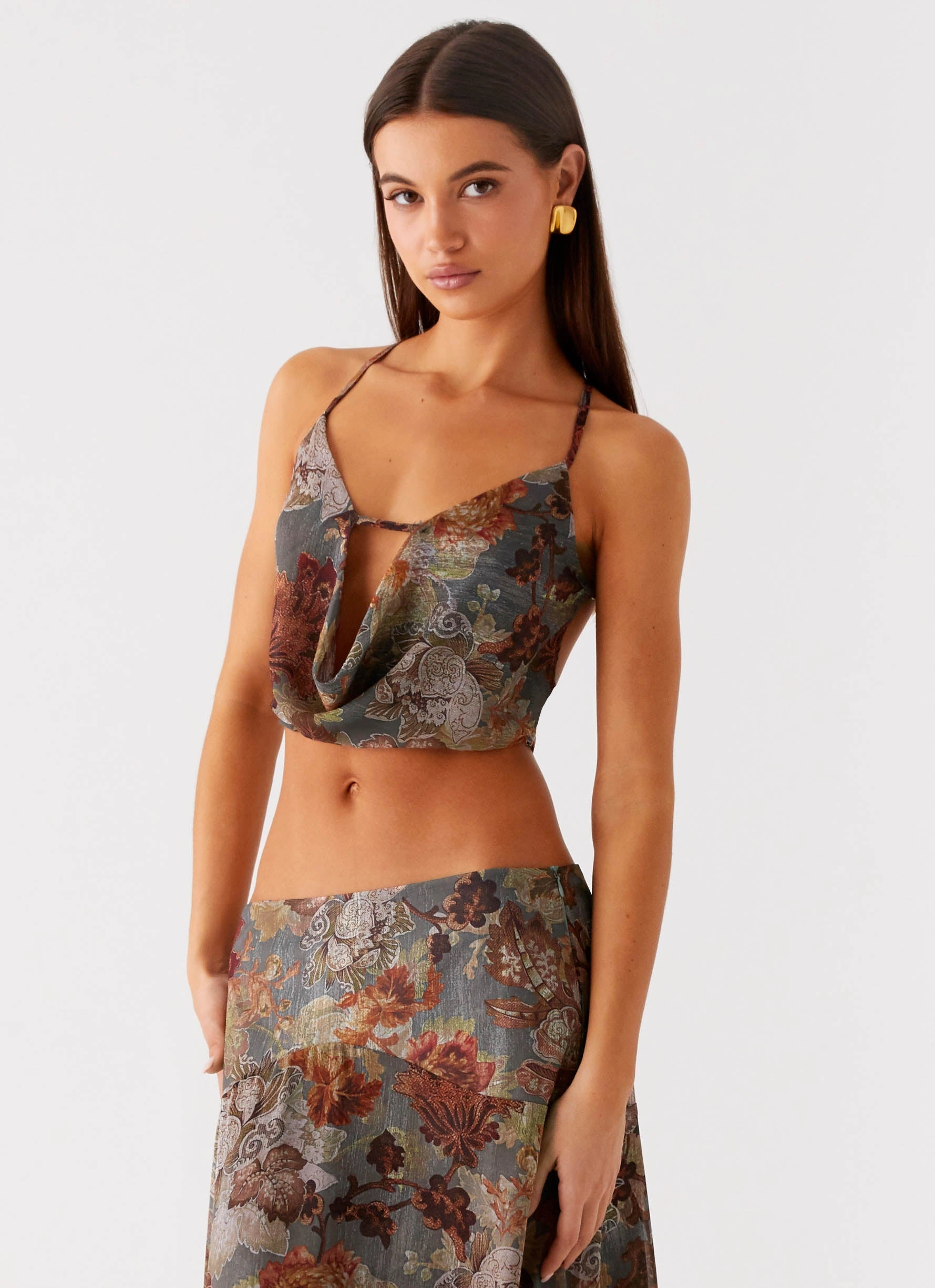 NonChafe Tag Placement Rosewood Cowl Top - Vintage Blossom
