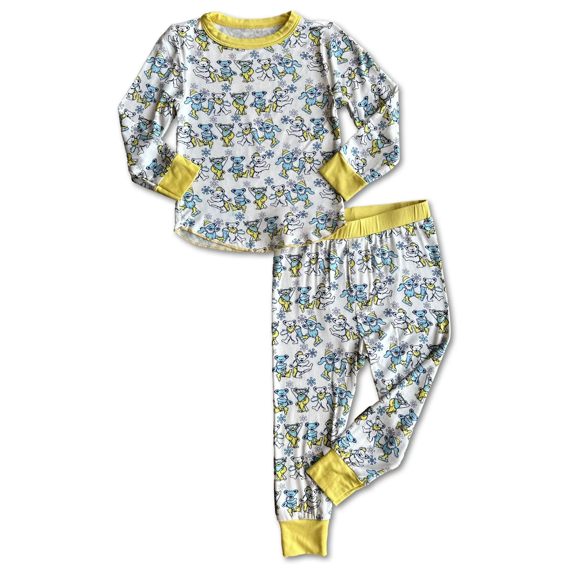 Rowdy Sprout Grateful Dead Snow Bears Yellow Bamboo Thermal Pajamas