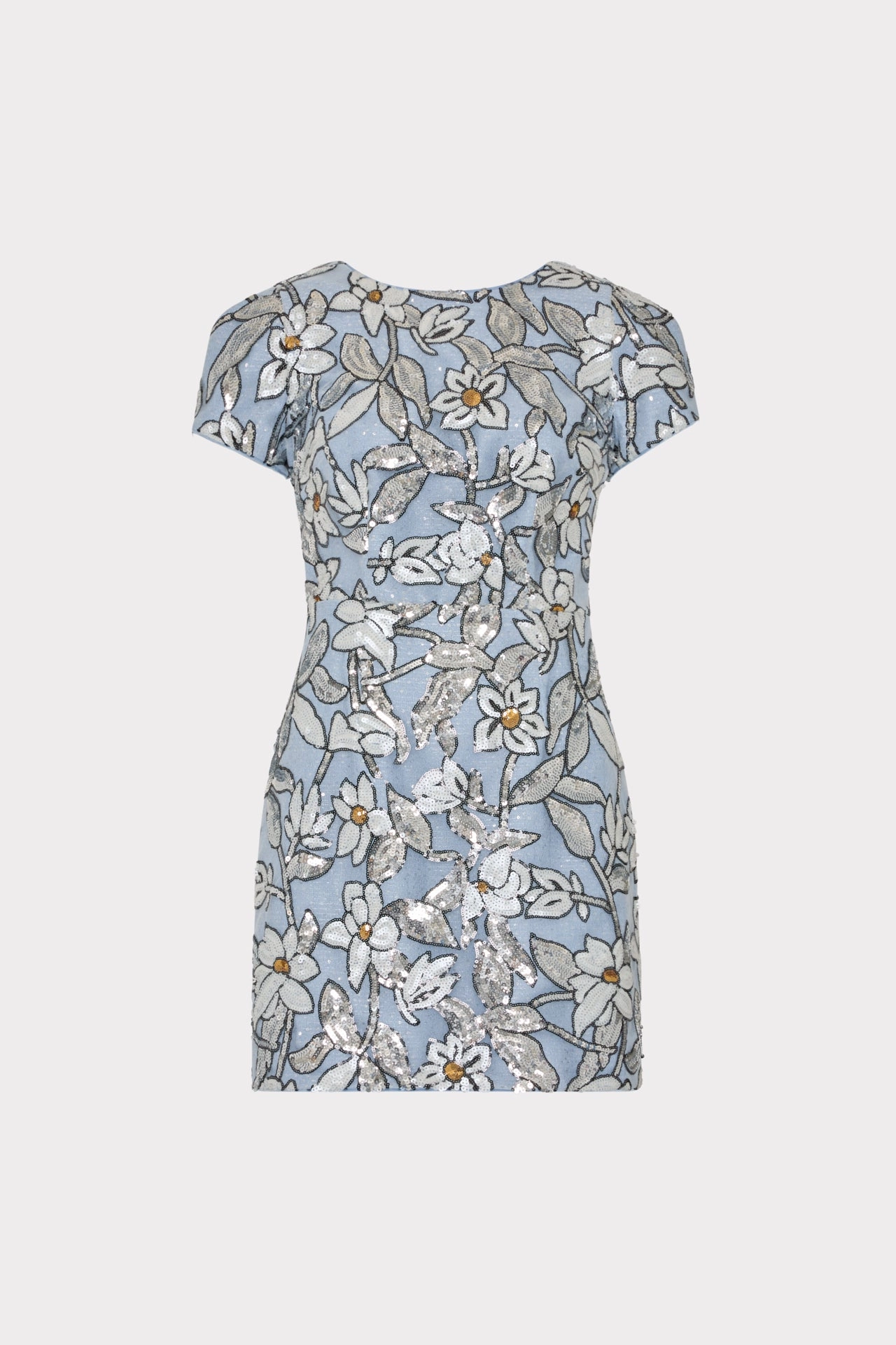 Minimalist Elegance Holiday Wear Rowen Silver Floral Sequins Mini Dress