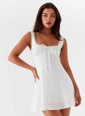 Rowena Mini Dress - White Lightweight Foil Print