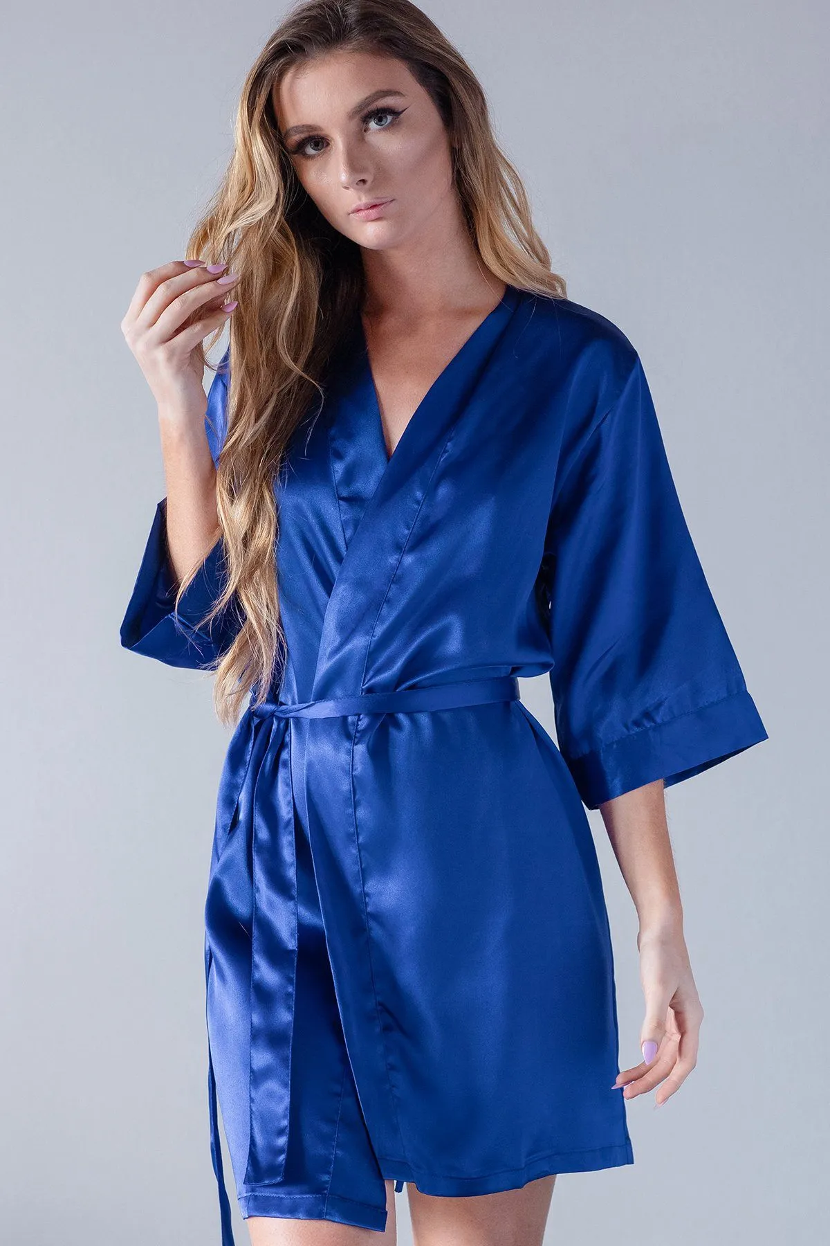 Royal Blue Satin Kimono Robe