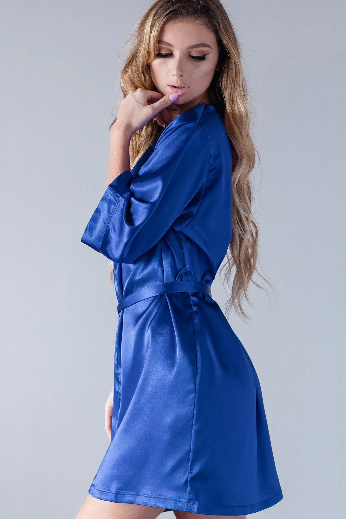 Royal Blue Satin Kimono Robe