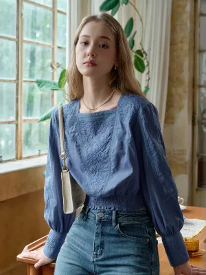 QuickDry Texture FlatlockSeamTechnique Oakley Square Neck Embroidery 100% Cotton Blouse