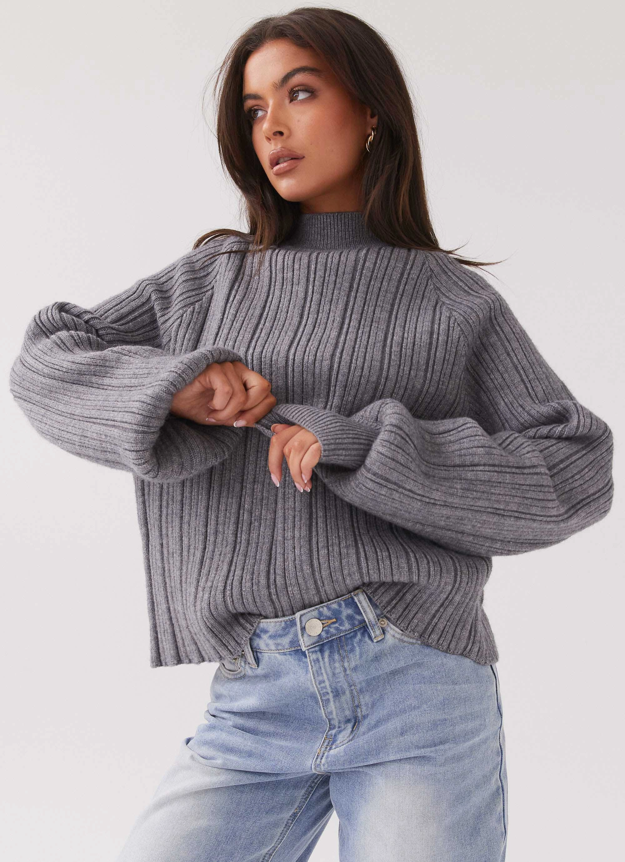 Enhanced Edge Binding Riley Knit Sweater - Storm Grey