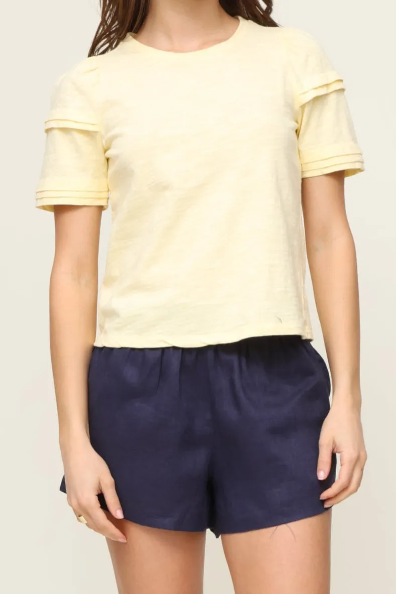 Ruffle Sleeve T Shirt Stretch Waistband Design