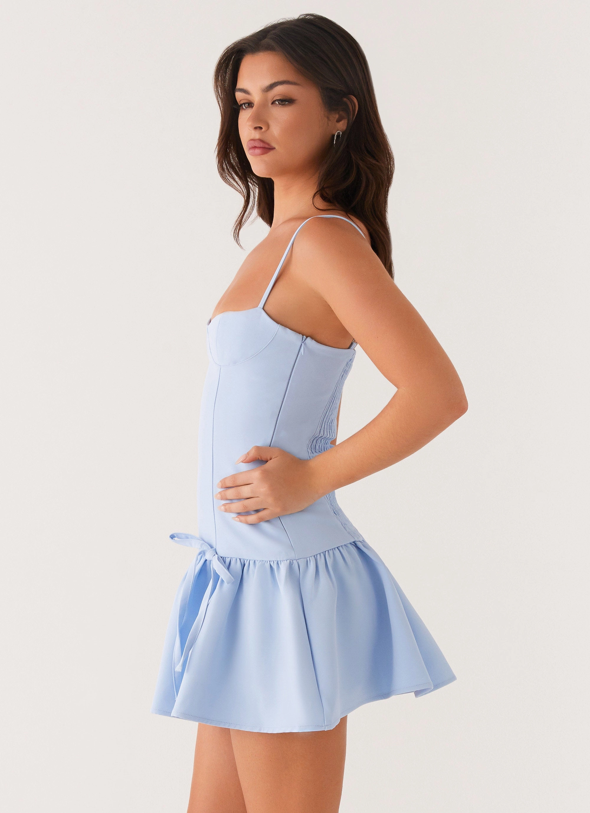 Running Late Mini Dress - Blue Slip Resistant Waist Texture Play