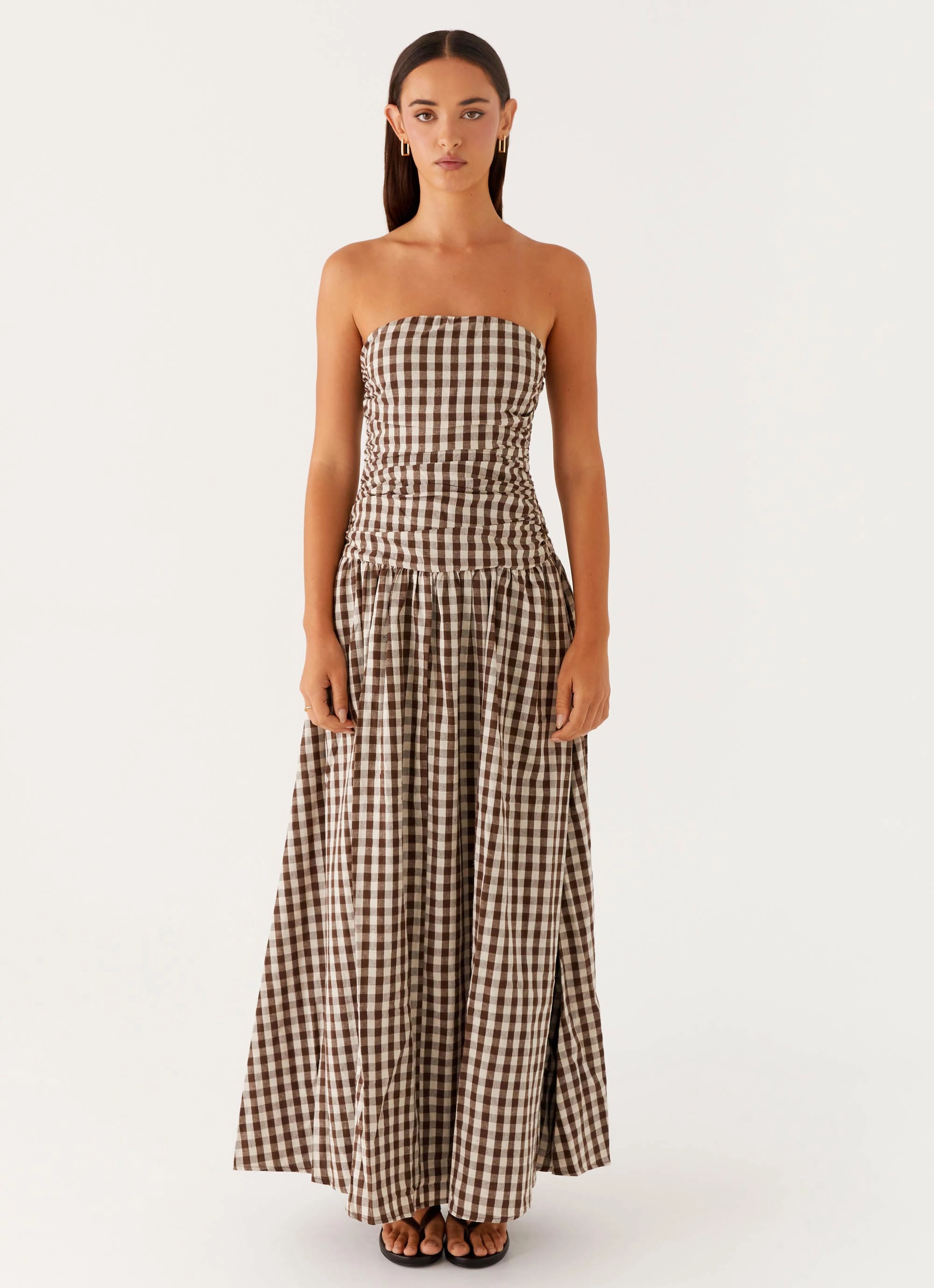 Luxe Mood Artistic Vibe Carmel Maxi Dress - Brown Gingham