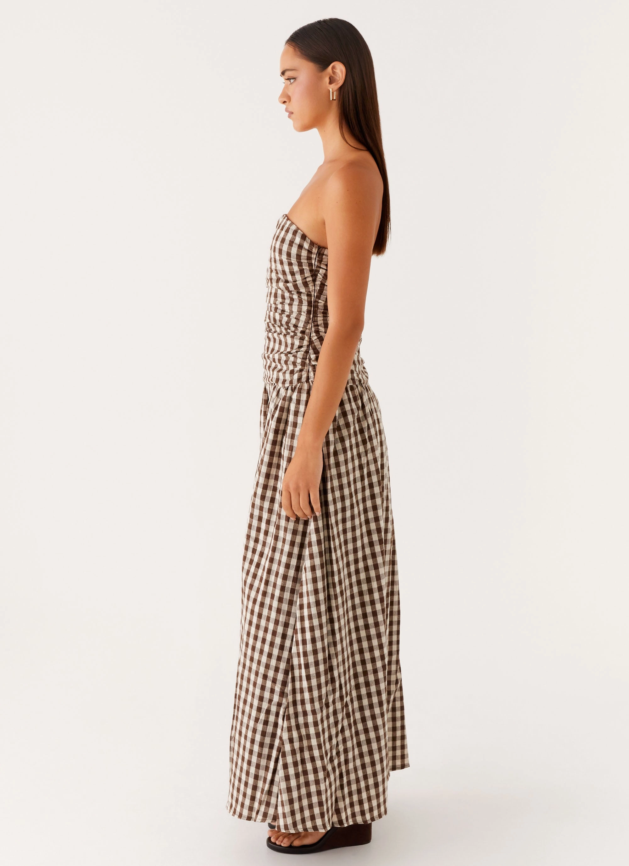 Bow-Detail Carmel Maxi Dress - Brown Gingham