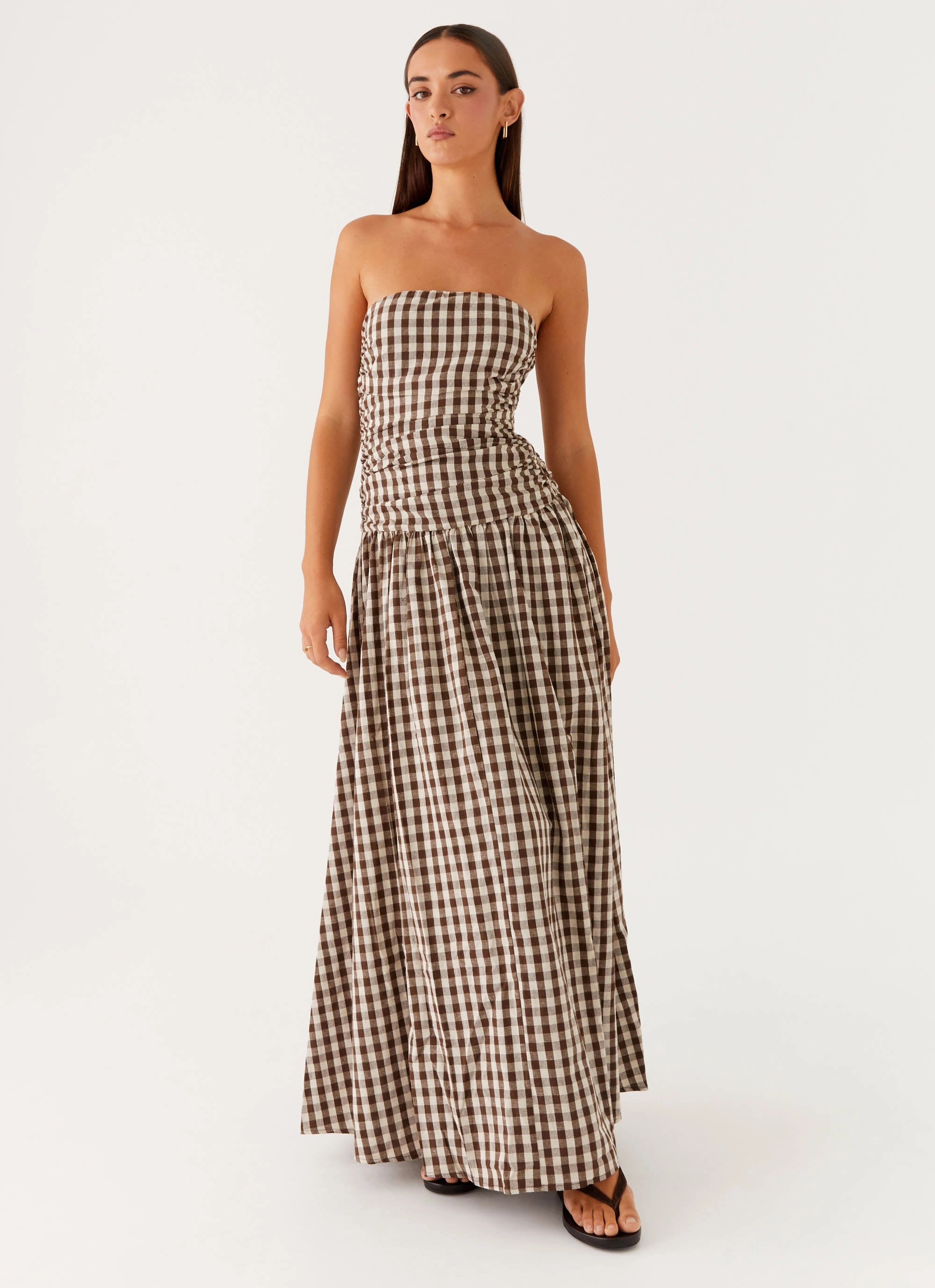 Natural Wrap Earth Colors Carmel Maxi Dress - Brown Gingham