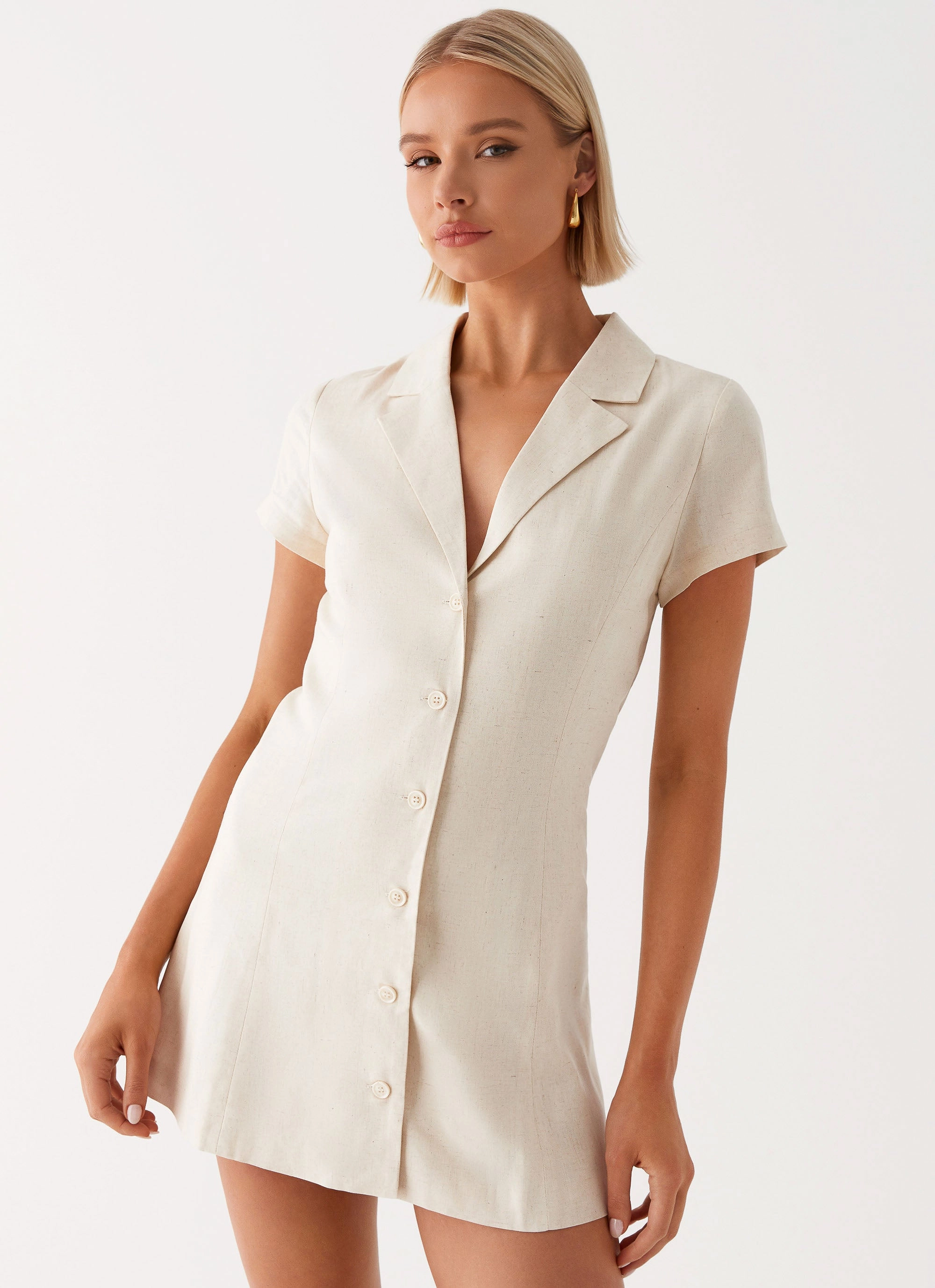 No Ride Up party look Russo Linen Mini Dress - Oatmeal