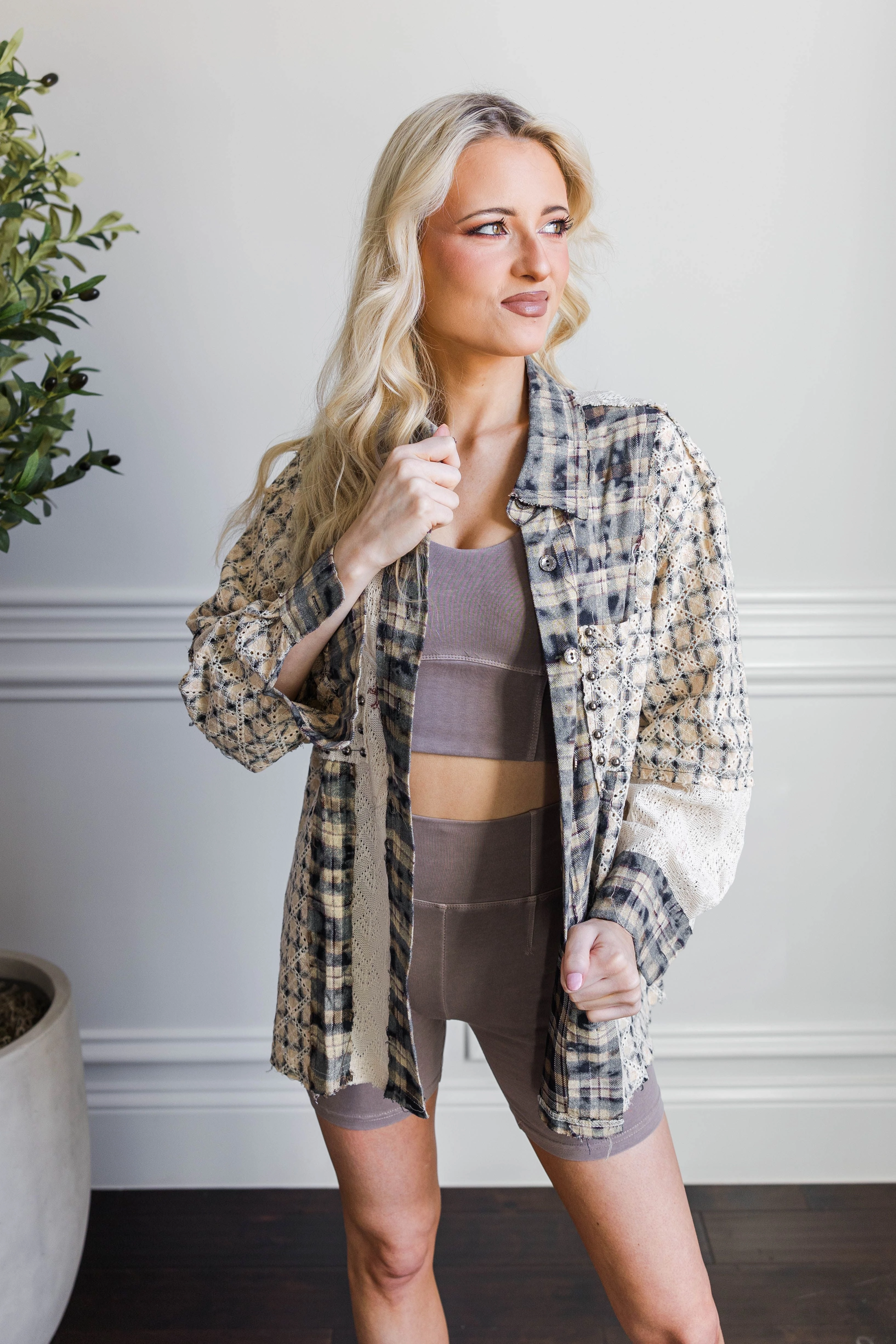 LightweightTexture Rustic Rebel Studded Shacket