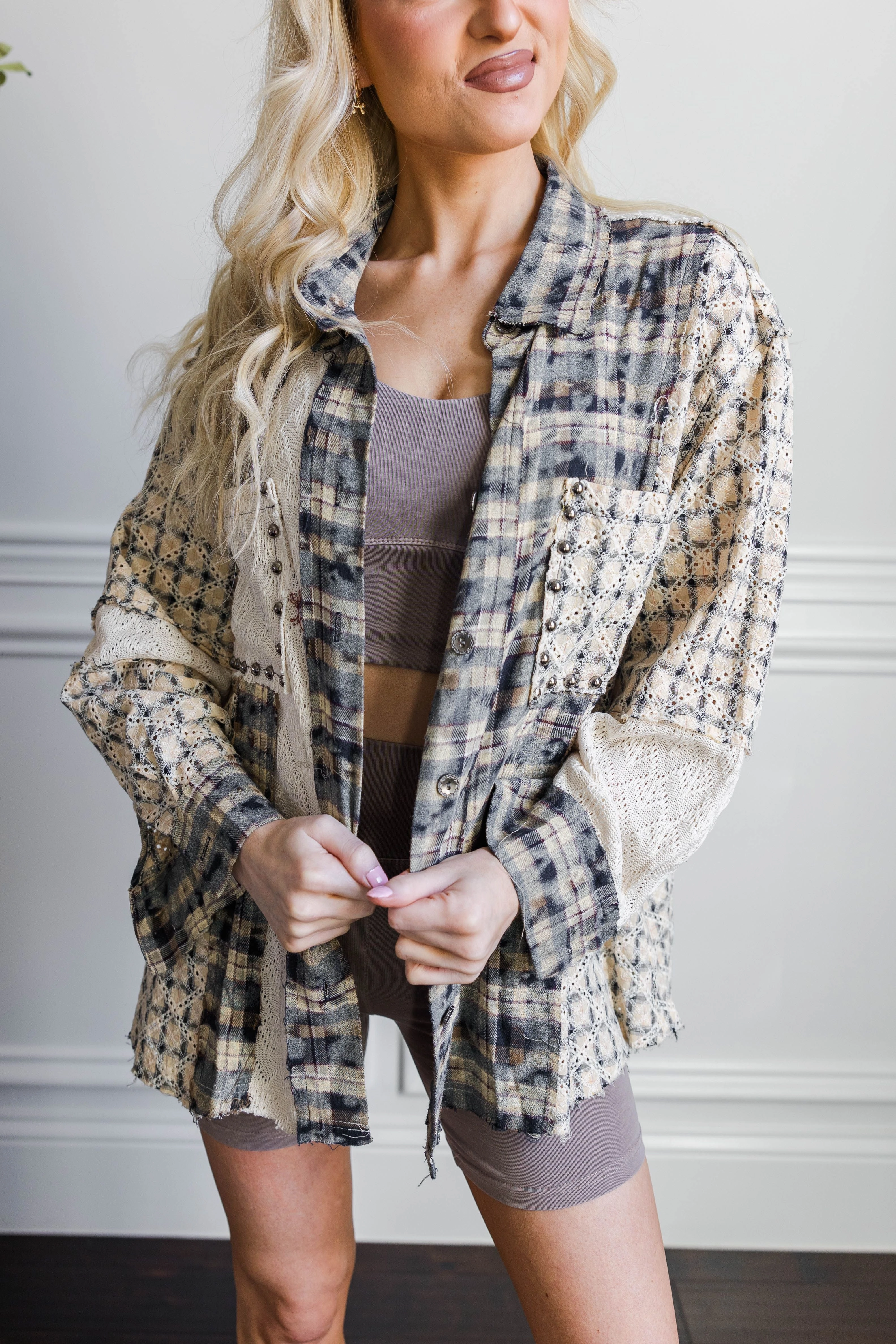Mild Day Outfit Rustic Rebel Studded Shacket