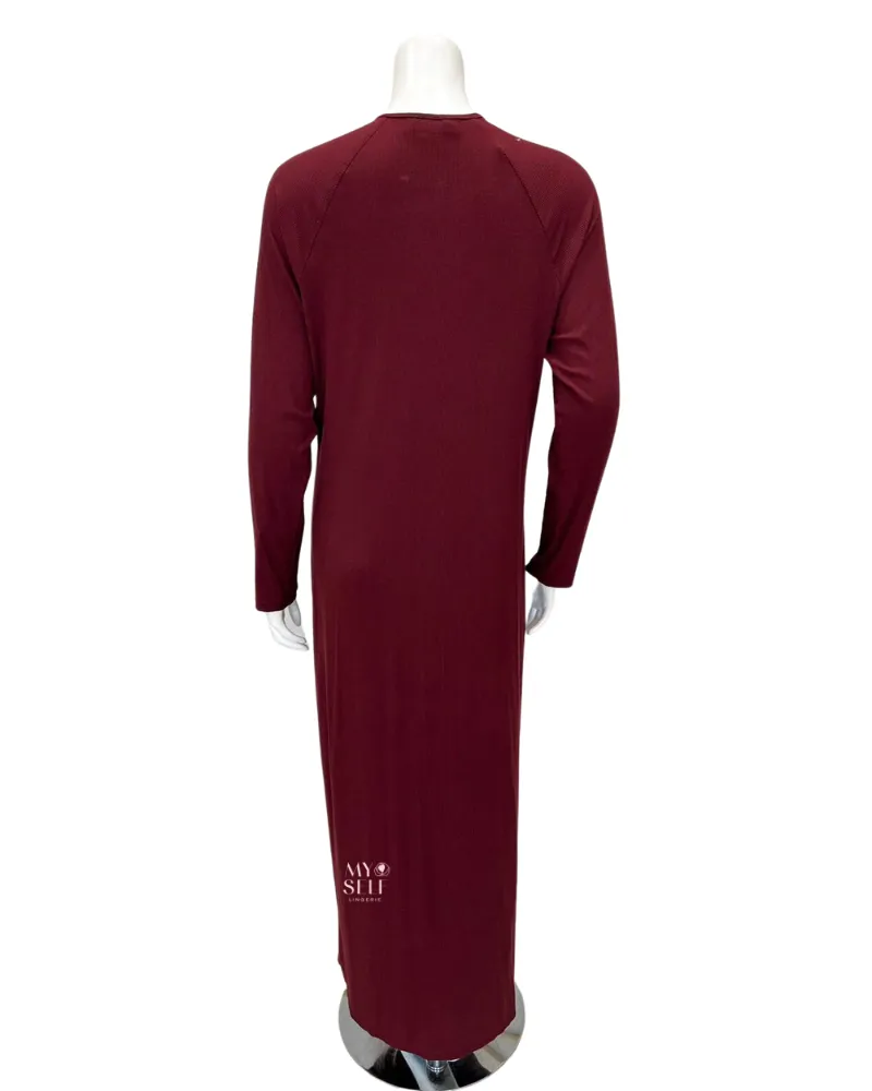 S6266 Merlot Gold Snaps Ribbed Modal Nightgown