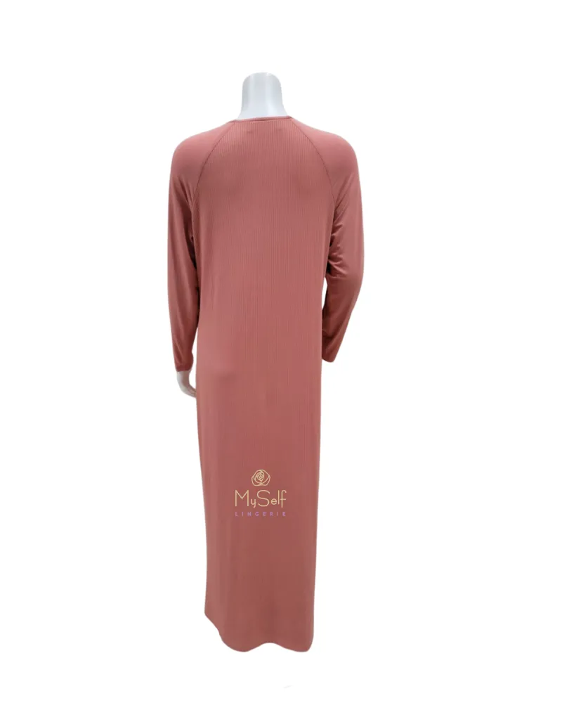 S6266 Salmon Buttons Ribbed Nightgown