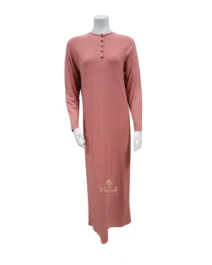S6266 Salmon Buttons Ribbed Nightgown