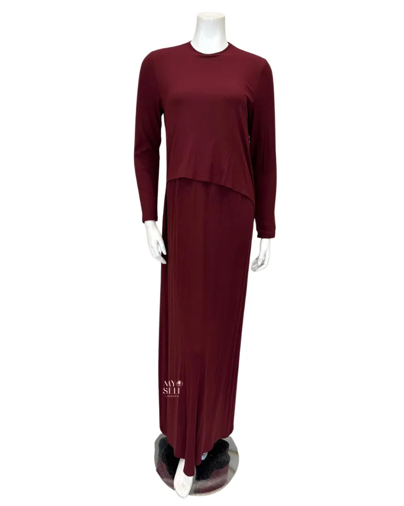 S6522 Merlot Ribbed Diagonal Overlay Modal Nursing Nightgown