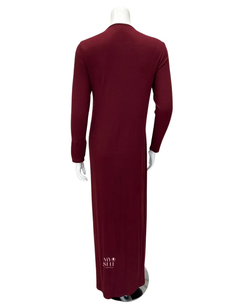 S6522 Merlot Ribbed Diagonal Overlay Modal Nursing Nightgown